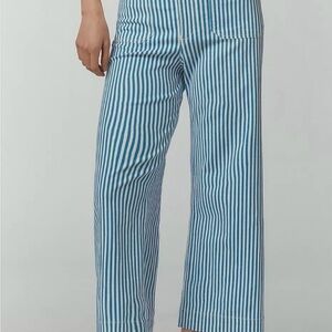 Anthropologie the Colette Maeve Blue and White Striped Wide Leg Pants sz 27T,